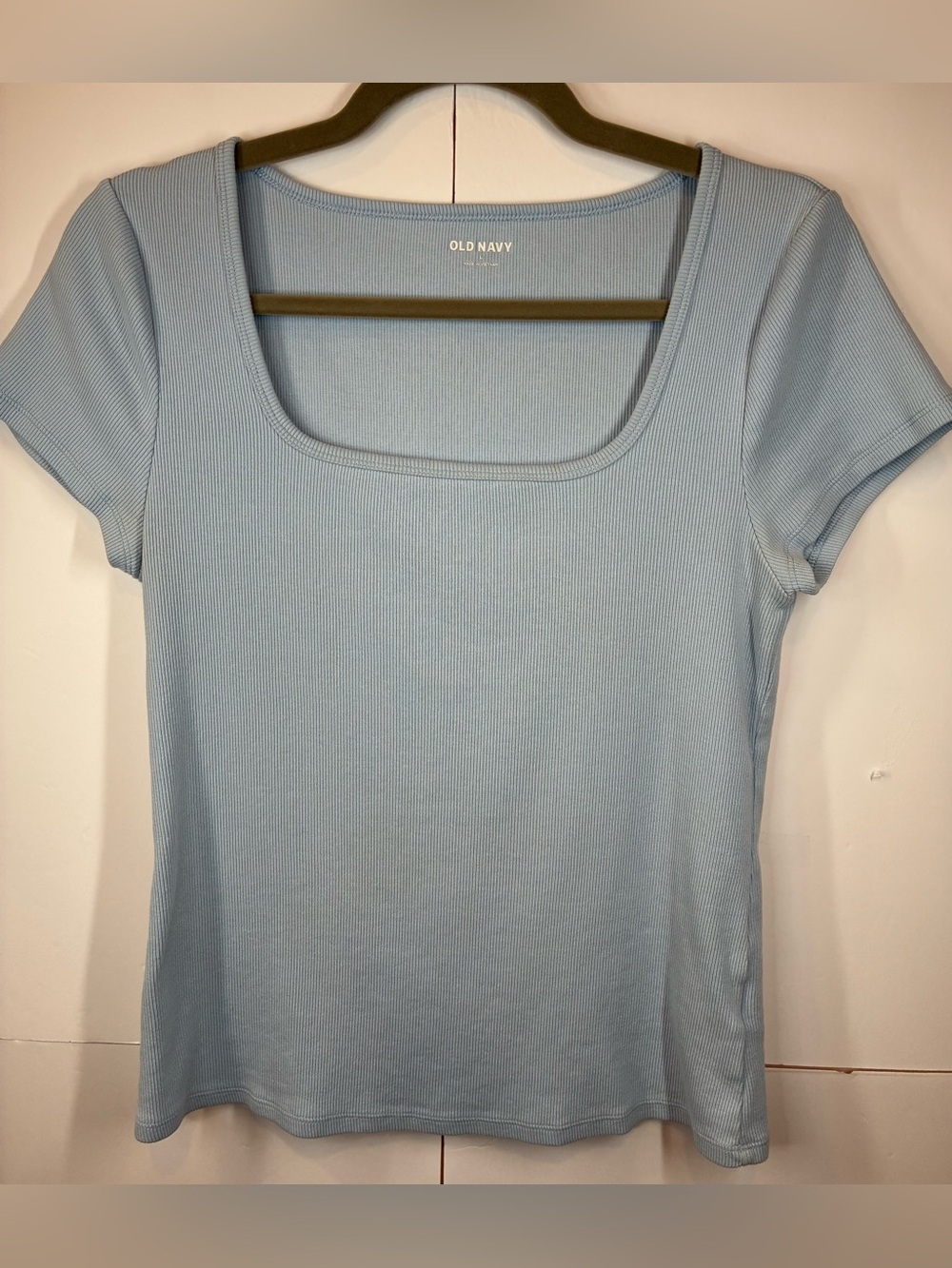 Old Navy Ribbed Square Neck Short Sleeve Top Light Blue Women's Large